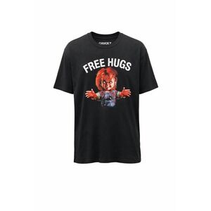 Chucky Free Hugs Horror Movie Graphic T-Shirt Black 2XL Child's Play Slasher
